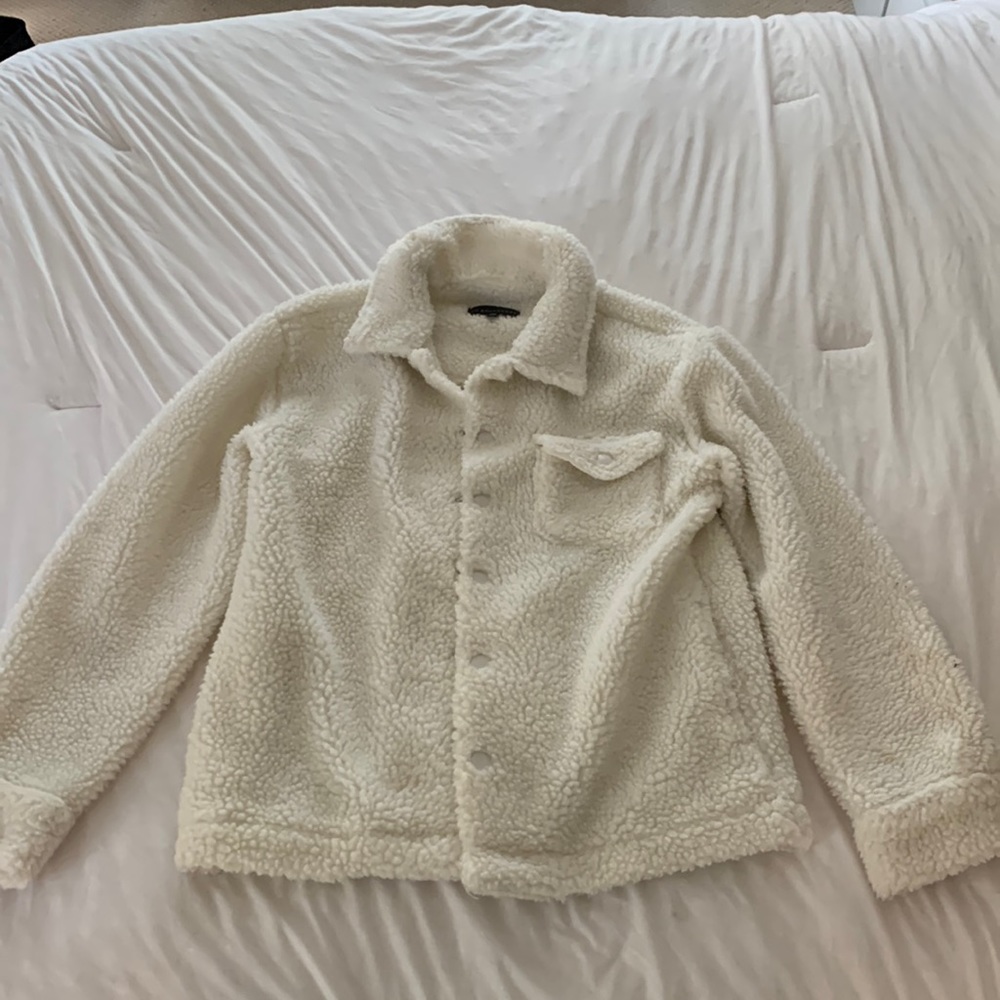 White Fuzzy Jacket by NO BOUNDARIES.